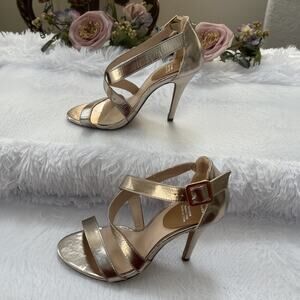 Shasa Rose Gold Metallic Ankle Strap Stiletto Heels Women’s Size 8 Dress Sandals